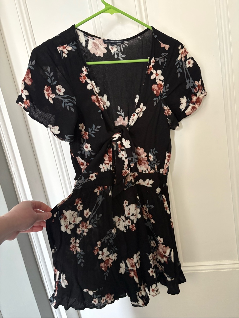 American Eagle Outfitters Black Floral Tie-Front Romper